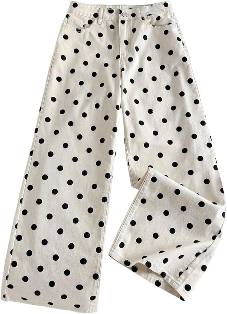 MakeMeChic Women's Polka Dots Straight Leg Jeans Vintage Denim Pants with Pocket | Amazon (US)