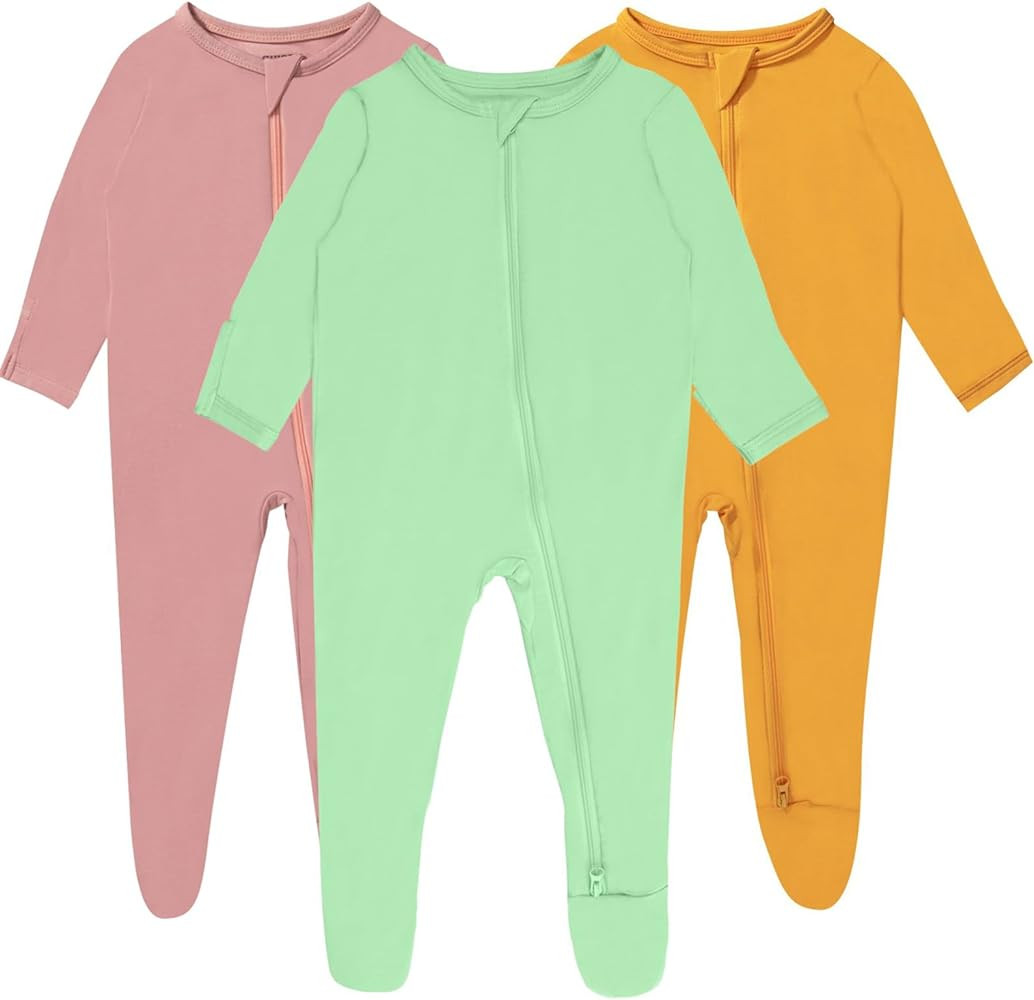 Baby Boy Footed Pajamas with Mittens,Rayon Made from Bamboo Sleepers, 2 Way Zipper Long Sleeve Pj... | Amazon (US)