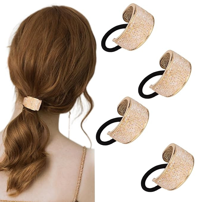 Rhinestone Hair Ties for Women, Gold Ponytail Holders Crystal Scrunchies for Thin Thick Hair, Ela... | Amazon (US)