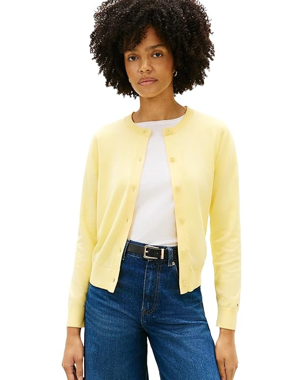 Tommy Hilfiger Women's Cotton Crew Neck Cardigan Sweater Lightweight Button Down Knit Cardigan | Amazon (US)