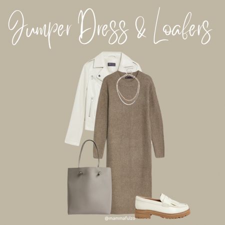Neutral Tones OOTD 🤍💛

Jumper Dress 
Leather Jacket 
Chunky loafers
Tote bag
Multi layer necklace 
Fierce women 
Style tips 
Winter fashion 

#LTKshoecrush #LTKstyletip #LTKeurope