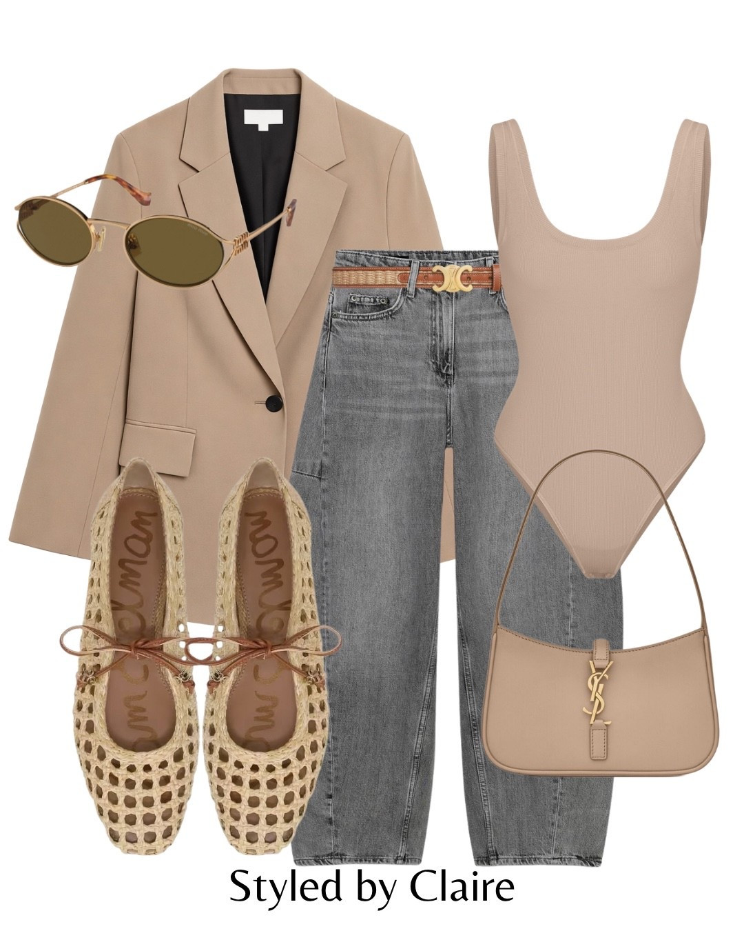 NEUTRALS FOR SPRING🙋🏽‍♀️
Tags: taupe beige sandy oversized blazer asos barrel balloon jeans Zara grey wash skims bodysuit basic capsule wardrobe Sam Edelman woven ballet flat sandals chic women’s style ysl leather mini bag miu miu sunglasses Celine belt fashion tan inspo outfit city break ideas cool girl ootd trends 

#LTKspringtrends #LTKootd #LTKspring
