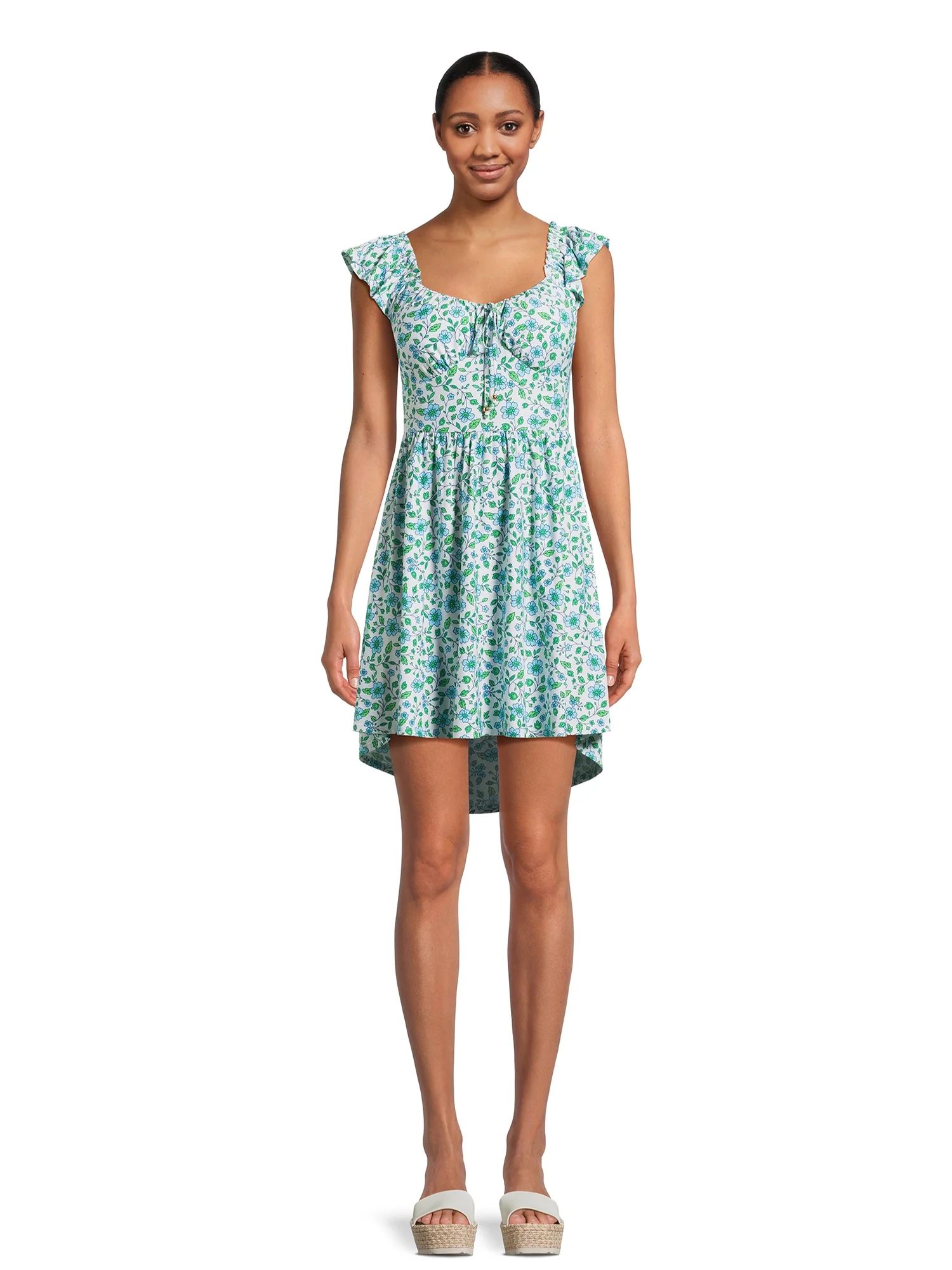No Boundaries Juniors Flutter Sleeve Dress with High Low Hem, Sizes XS-XXXL | Walmart (US)