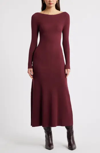 Open Edit Long Sleeve Rib Maxi Dress in Burgundy Tannin at Nordstrom Rack, Size Large | Nordstrom Rack