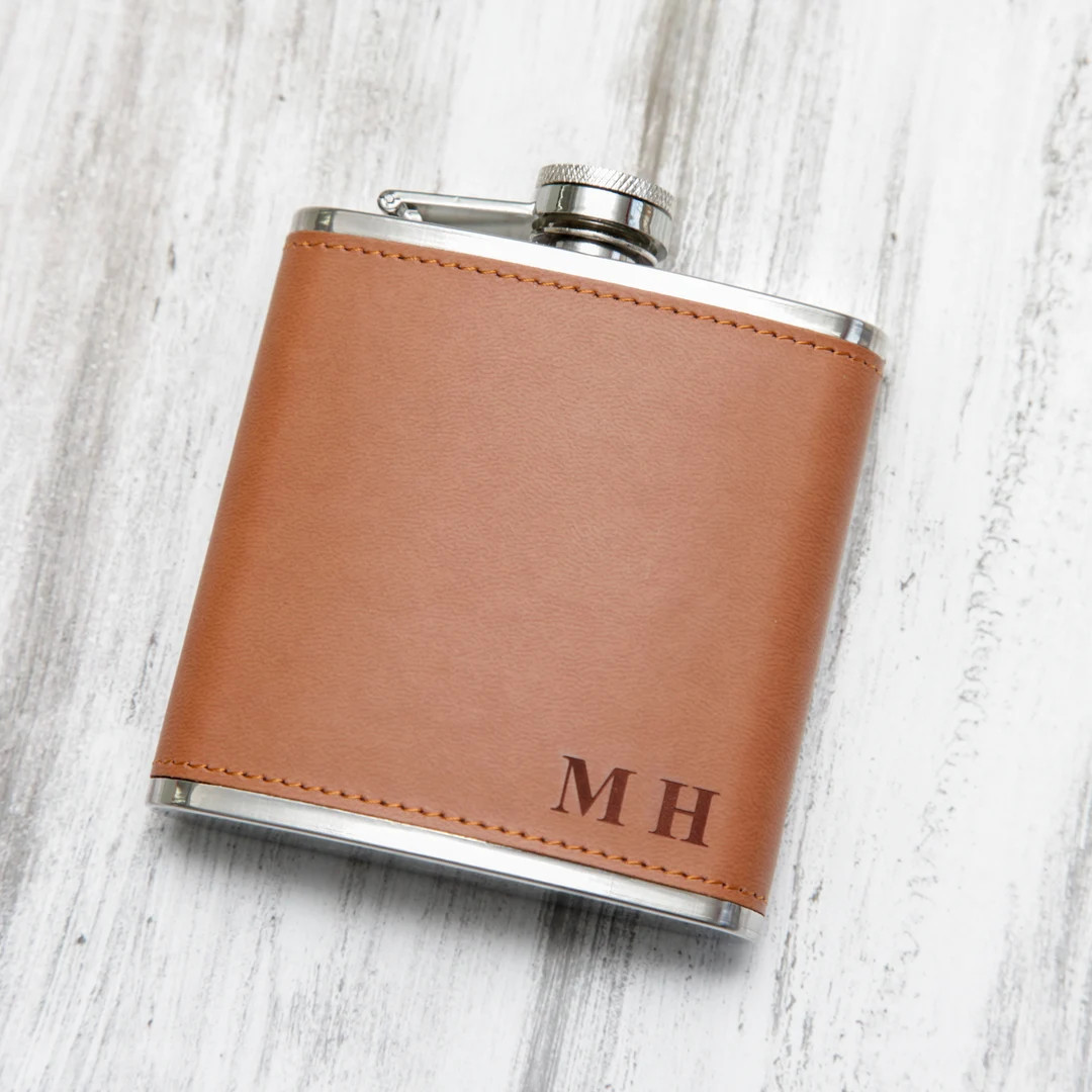Mens Personalised Flask groomsmen Gift Leather Hip Flask Initials Engraved - Etsy | Etsy (US)