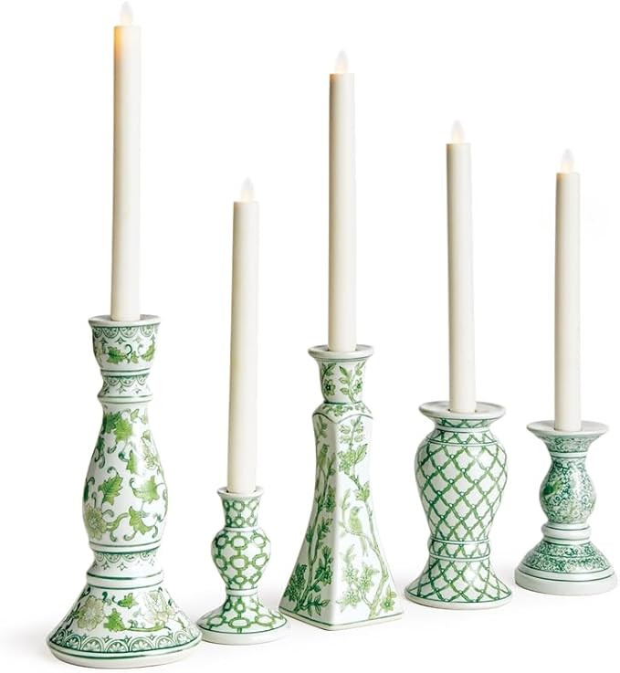 NAPA Home & Garden Napa Imperial Taper Holders Set of 5, Green/White | Amazon (US)