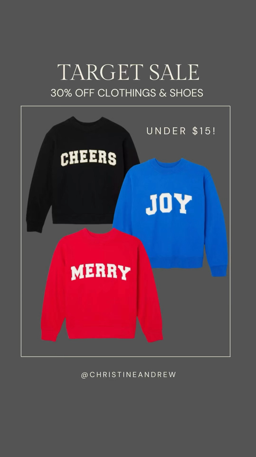 Graphic sweatshirts on sale 30% off - under $15 each! Cutest holiday sweatshirts ❤️ I ordered the red Merry sweatshirt for the holidays! 

Target sale, graphic sweatshirt, holiday sweatshirt, merry sweatshirt, joy sweatshirt, red sweatshirt, crewneck sweatshirt, teen girl outfit, tween girl outfit, target fashion, target finds, Christine Andrew 

#LTKFindsUnder50 #LTKGiftGuide #LTKSaleAlert