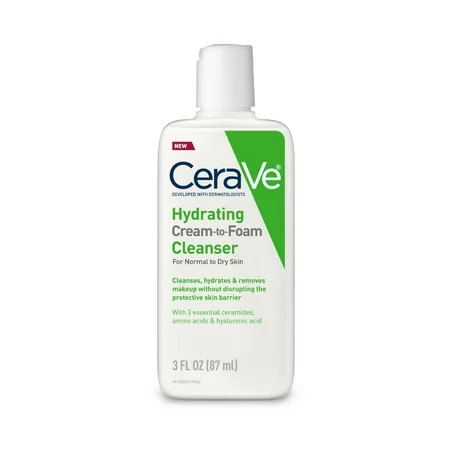 CeraVe Travel Size Hydrating Cream-to-Foam Facial Cleanser for Normal to Dry Skin 3 fl oz | Walmart (US)
