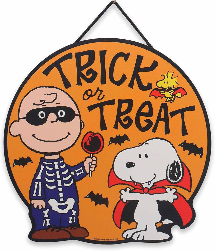 Peanuts Charlie Brown and Snoopy Trick or Treat Hanging Wood Wall Decor | Amazon (US)