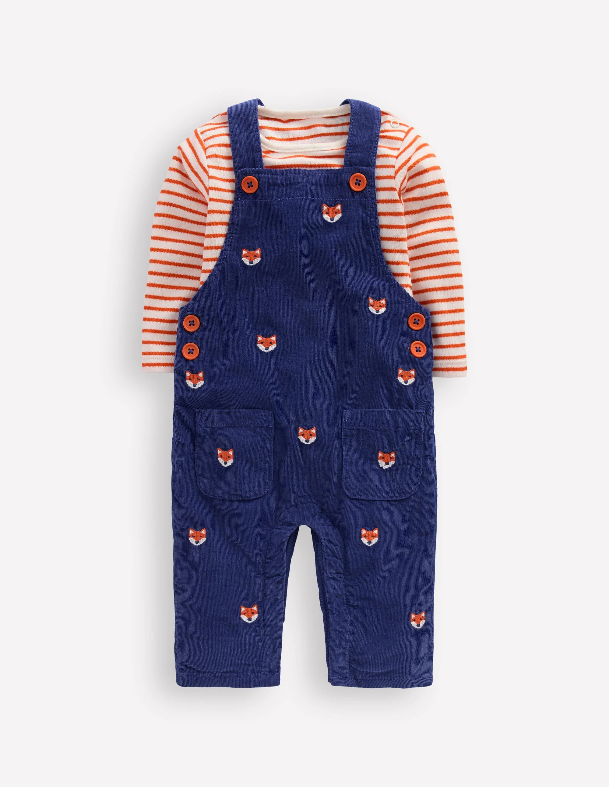 Novelty Cord Overalls Set-Navy Fox Embroidery | Boden (US)