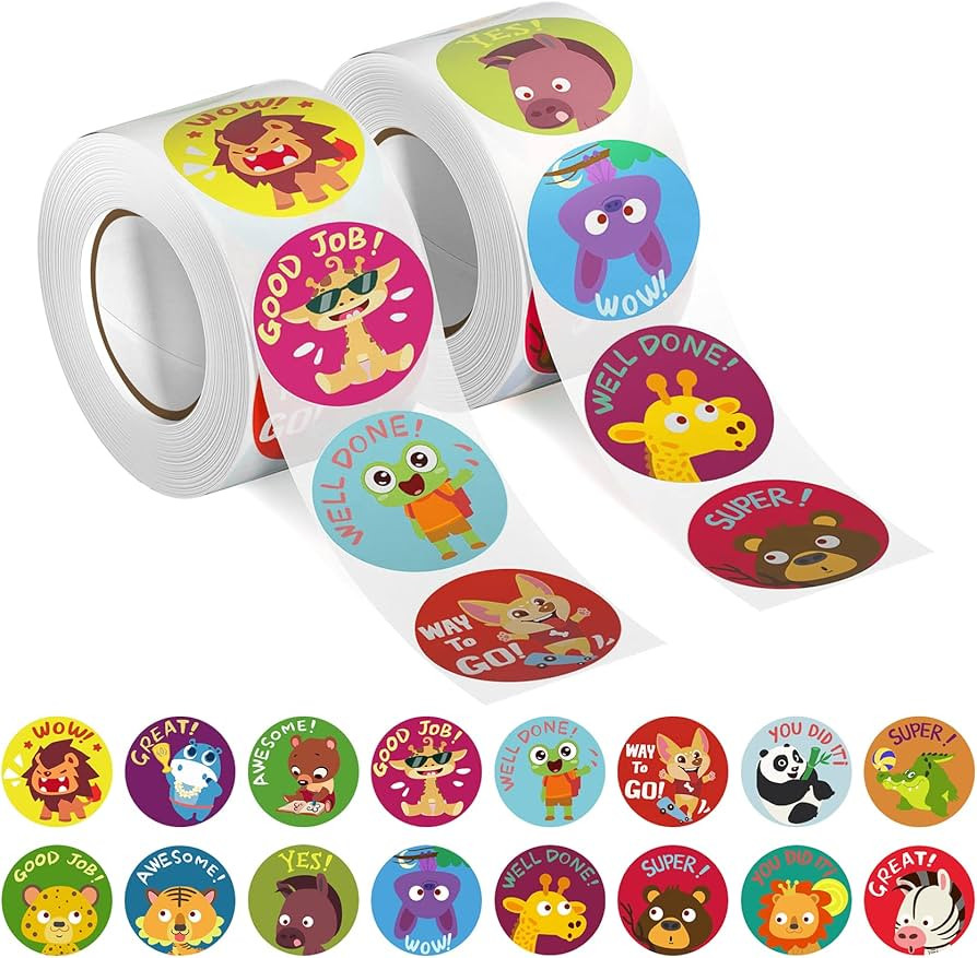 1000 PCS Incentive Stickers for Kids,1 Inch Animal Reward Stickers in 16 Designs.Teacher Supplies... | Amazon (US)