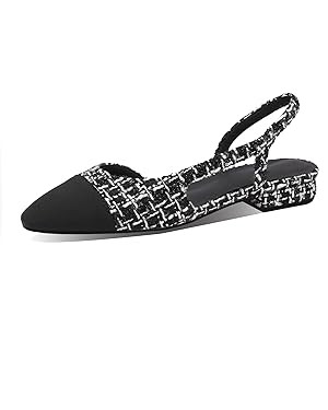 Adrizzlein Womens Slingback Flat Pumps Closed Round Toe Two Toned Casual Flat Office Shoes | Amazon (US)