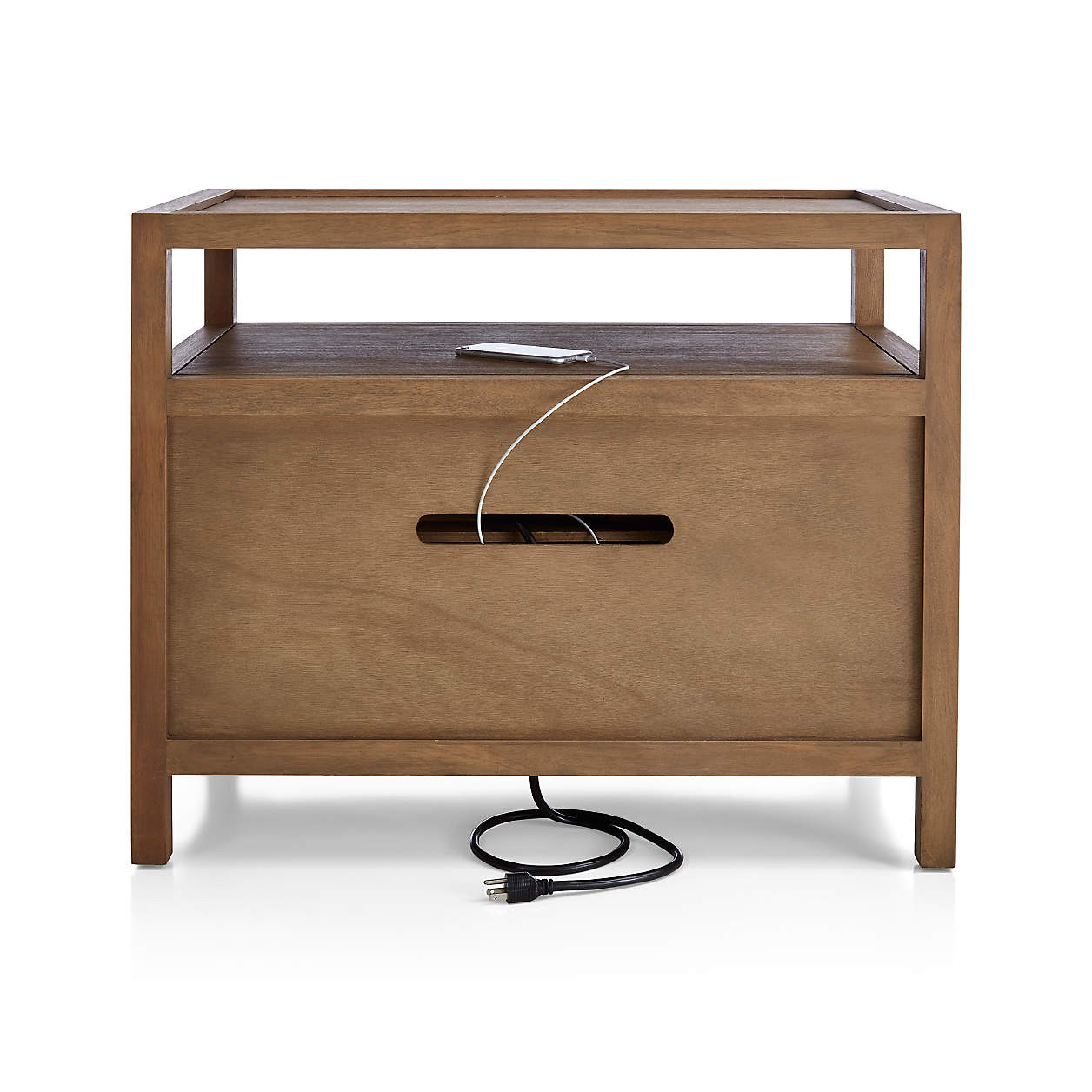 Keane 32" Solid Driftwood Charging Nightstand + Reviews | Crate & Barrel | Crate & Barrel