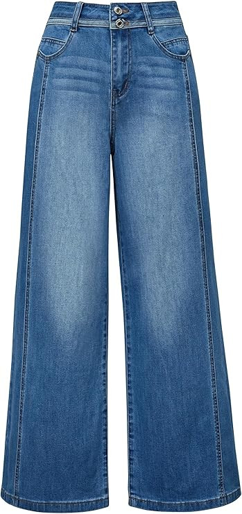 Arach&Cloz Women's Cotton Contrast Waistband Wide Leg Stretchy Denim Jeans 2026 | Amazon (US)
