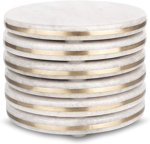 Home Sapor Marble Coasters For Drinks - Set of 6 Handcrafted Modern Luxury Coasters with Gold Bra... | Amazon (US)
