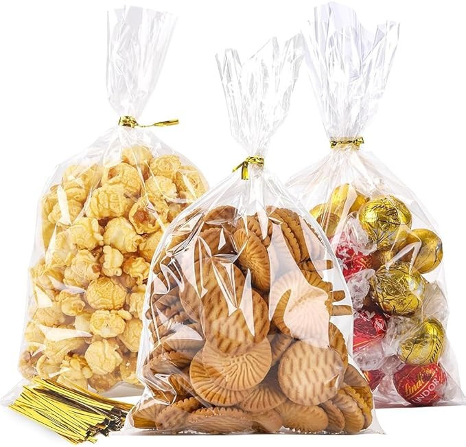 LOKIQNG Cellophane Bags Plastic Treat Bags Clear Cookie Bags Candy Bags with Twist Ties for Party... | Amazon (US)