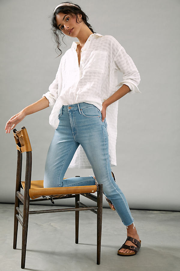 MOTHER The Looker High-Rise Frayed Skinny Ankle Jeans By MOTHER in Blue Size 31 | Anthropologie (US)