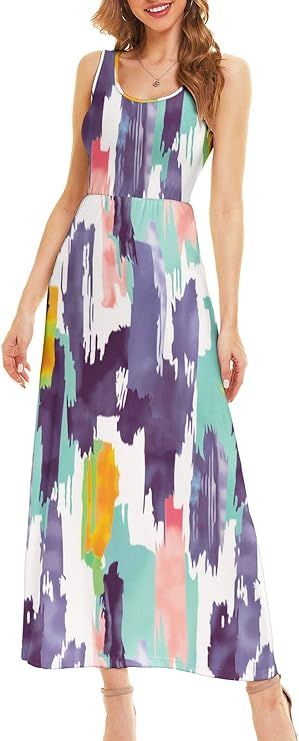 LIYOHON Women's Summer Maxi Dress Boho Loose Striped Floral Printed Casual Sleeveless Party Tank ... | Amazon (US)
