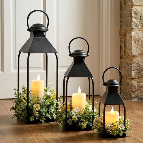 Decorative Metal Lanterns Indoor Outdoor, Set of 3 Farmhouse Lantern Holders Without Candles for ... | Amazon (US)