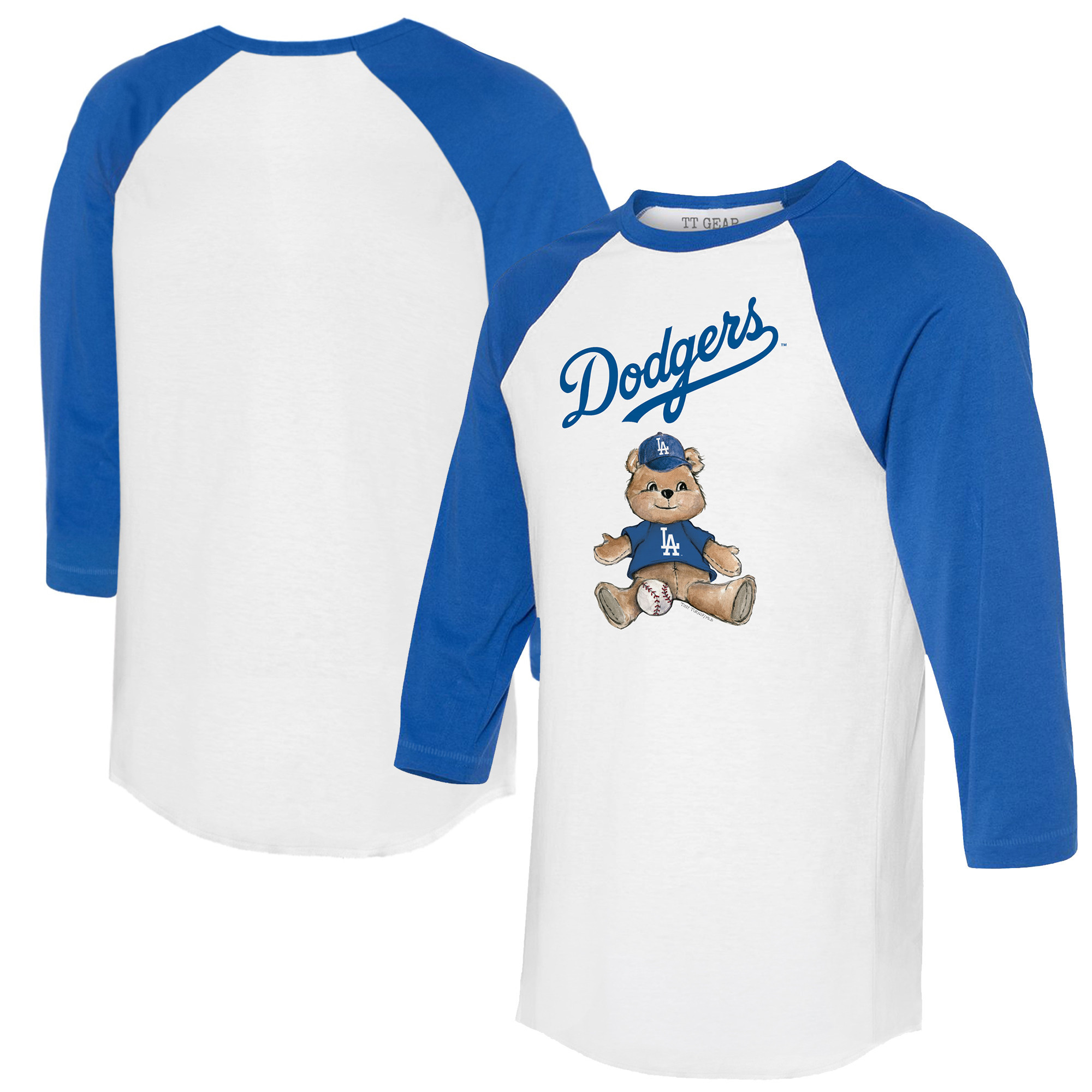 Women's Tiny Turnip White/Royal Los Angeles Dodgers Teddy Boy 3/4-Sleeve Raglan T-Shirt | Fanatics
