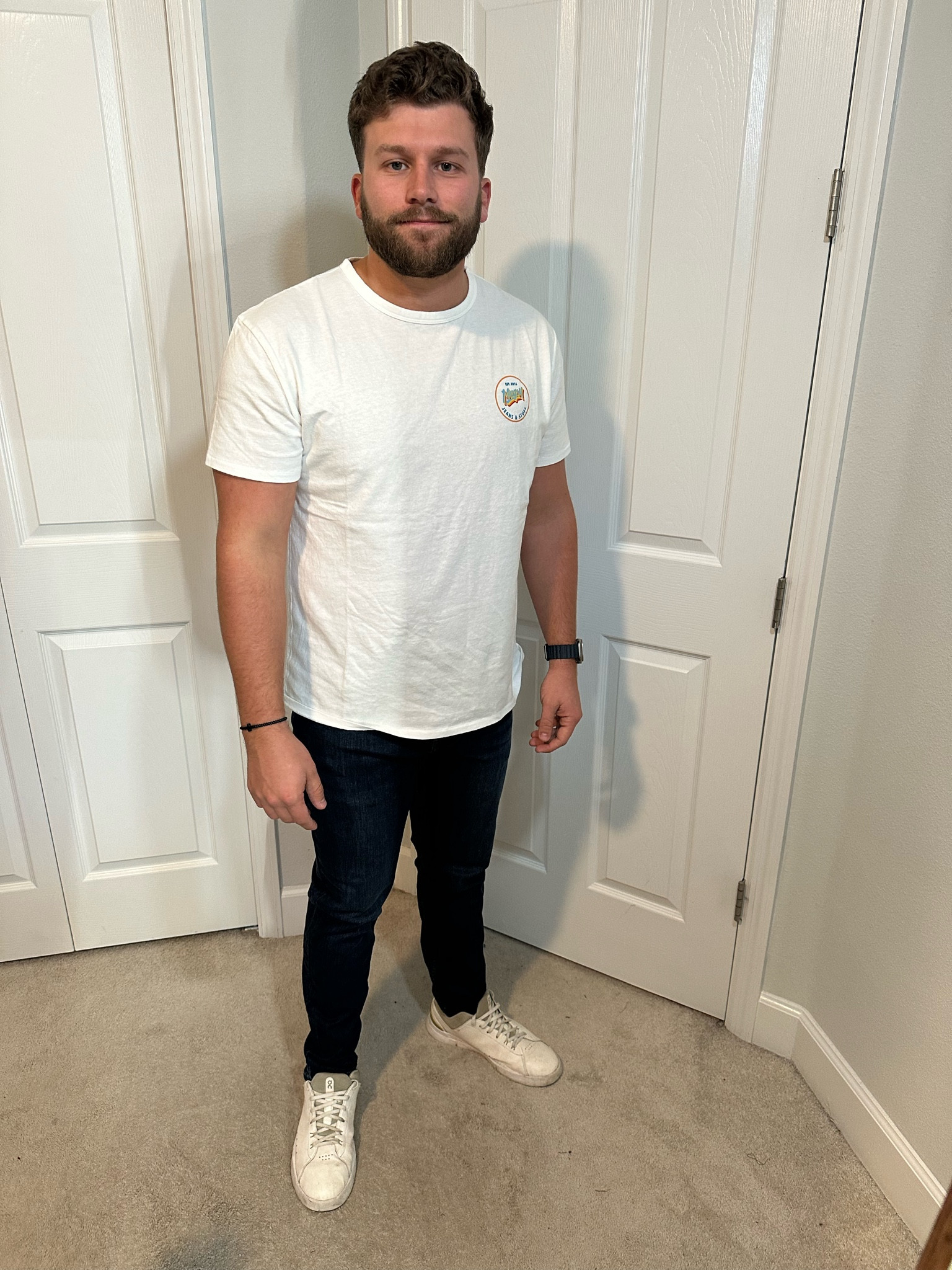 Mugsy Everyday White Tee size large with the Classic Jeans LAKE SHORES in color medium blue jean; waist 34 length 32. Built for speed and comfort, the Lake Shores are our most casual style. These medium wash blue jeans have natural fading and whiskering and are made from the super flexible Mugsy Denim that’s equal parts ridiculously soft and comfortable. @mugsyjeans men’s clothing, men’s fashion, men’s shorts, chino shorts, men’s outfit, #boyfriendgifts #athleisure #loungewear #athlesiurewear #athleisurestyle #cloudcollection #giftidea #giftideas #giftsforhim #giftsforboyfriend #christmasgiftideas #giftideasforhim #giftideasformen #giftideafordad #giftideaforhusband #giftsfordad #giftsformen #giftsforson #boysgiftideas #mensfashion #mensgifts #mensgiftidea #mensgiftguide #ltkmen #giftguide #giftguideforhim #giftguideformen #giftguide2024 

#LTKFindsUnder100 #LTKSeasonal #LTKMens