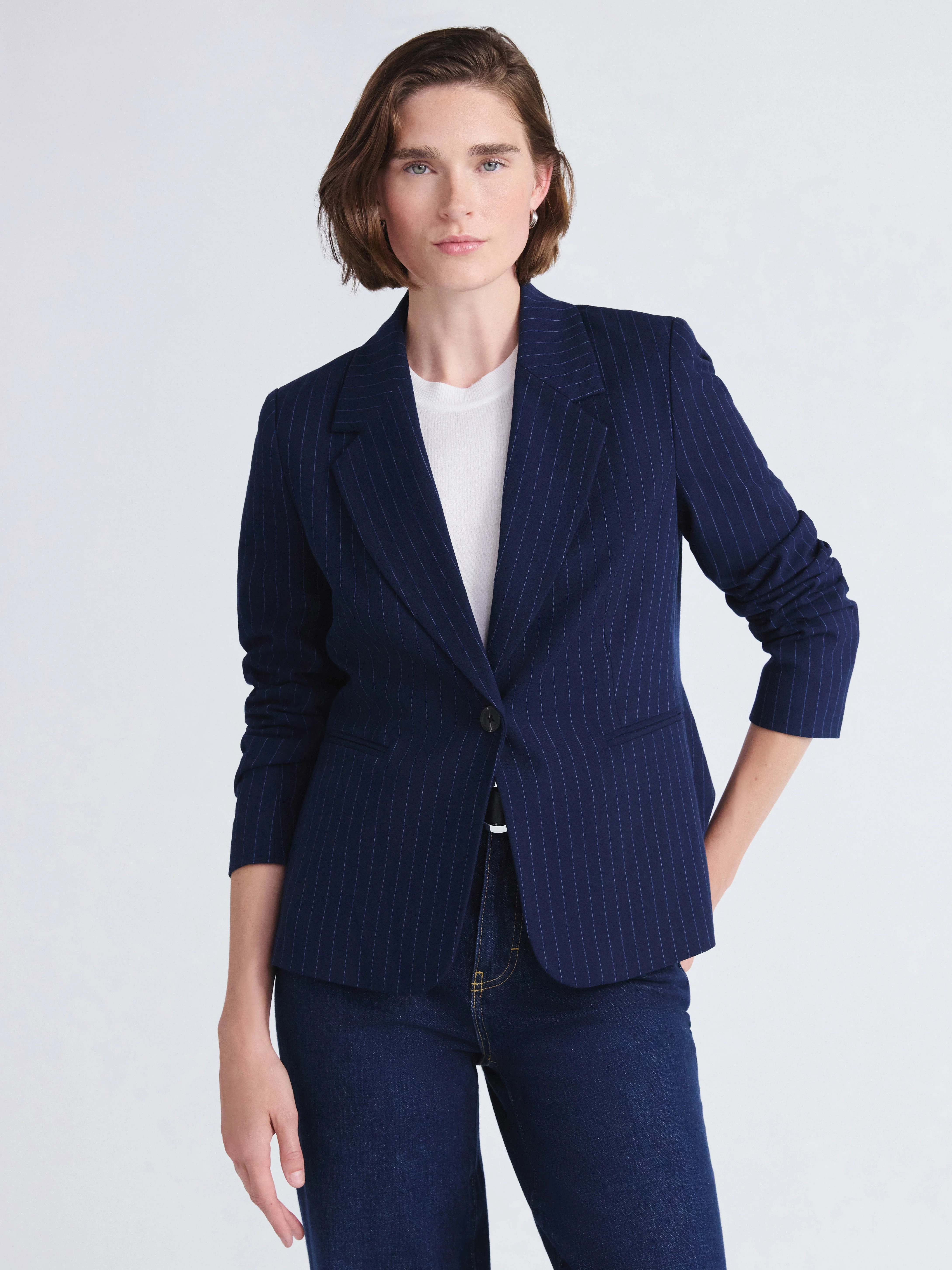 Free Assembly Women's Single Breasted Pinstripe Blazer, Sizes XS-XXL | Walmart (US)