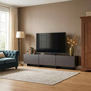Brown and Black Wooden TV Console Table, TV Stand, Entertainment Center Fits TV's up to 75 in. with 3-Doors, 3-Shelves | The Home Depot