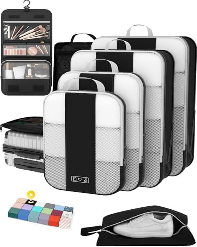8 Set Compression Packing Cubes for Travel Essentials,Compressible Expandable Packing Cubes for S... | Amazon (US)