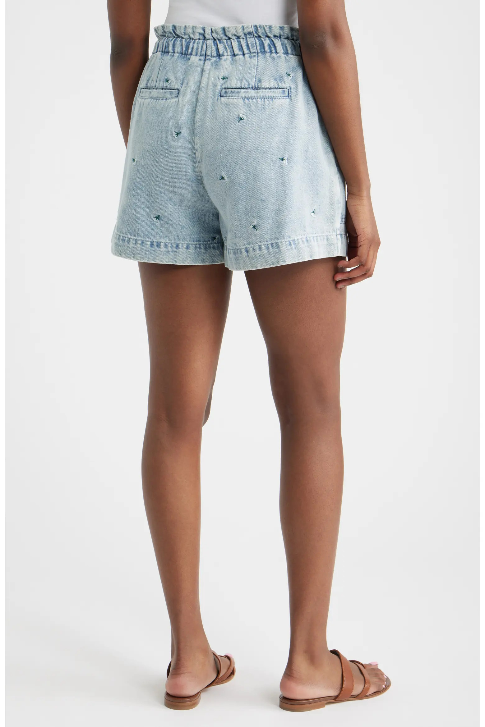 Foster Floral Embroidered Paperbag Denim Shorts (Women) | Nordstrom | Nordstrom