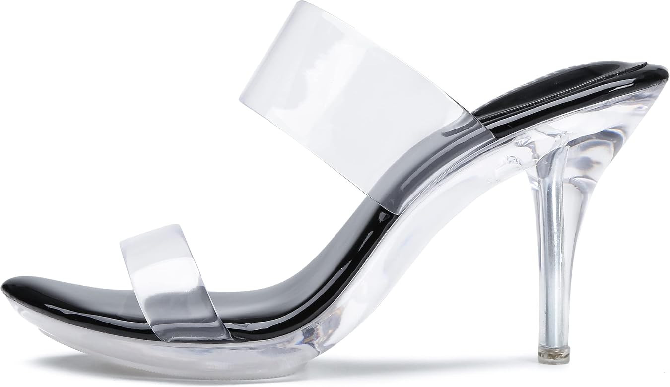NBUUNBU Clear Heels for Women Silver Black Heels Little Platform Sexy High Heels Sandals Stiletto... | Amazon (US)