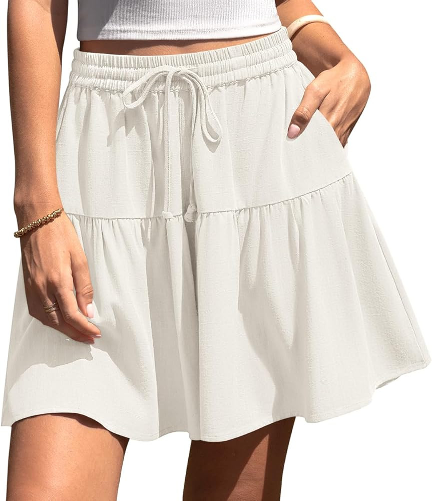 TARSE Womens Linen Skirt Pants Wide Leg Flowy Shorts Drawstring Loose Fit Summer Casual Lightweig... | Amazon (US)