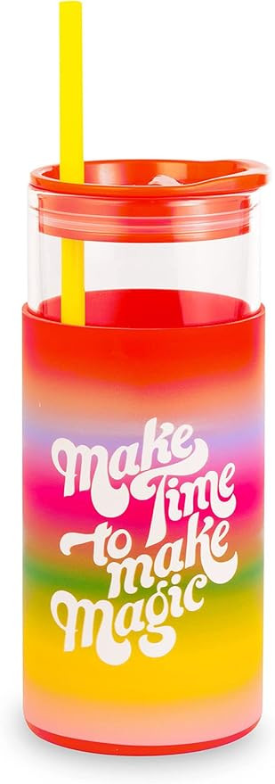 ban.do Glass Tumbler with Straw and Lid, 20 Ounce Coffee Glass Cup, Glass Water Bottle with Silic... | Amazon (US)