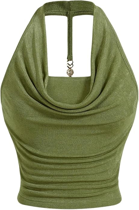 Milumia Women Cowl Neck Halter Tops Y2k Going Out Crop Top Backless Tanks | Amazon (US)
