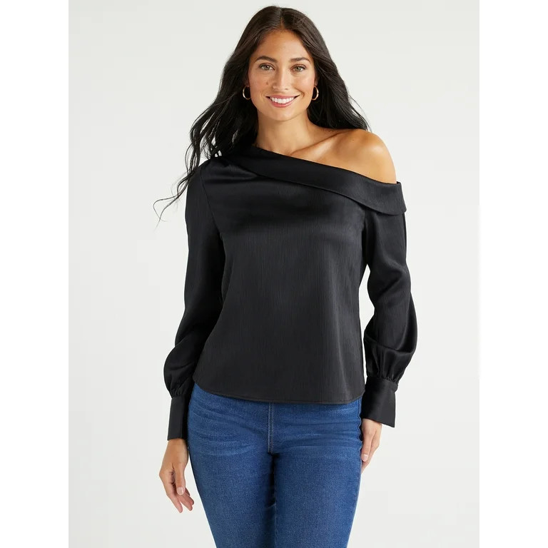 Sofia Jeans Women's One Shoulder Textured Blouse, Sizes XS-3XL | Walmart (US)