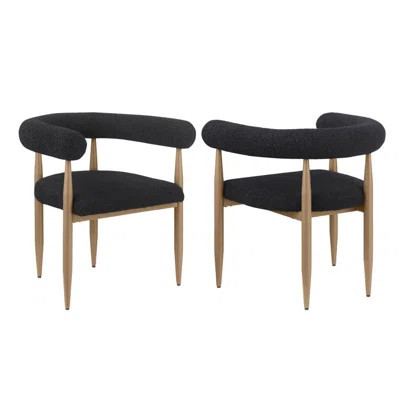 Set Of 2 Boucle Upholstered Dining Arm Chairs In Black | Wayfair North America