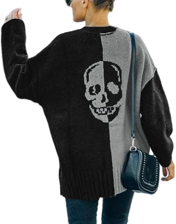 Kaxindeb Womens Color Block Skull Cardigans Long Sleeve Open Front Button Down Oversi... | Amazon (US)