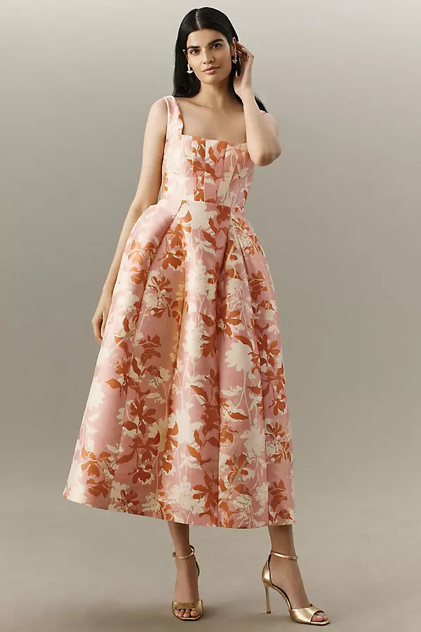 BHLDN Sleeveless Square-Neck Floral Fit & Flare Midi Dress | Anthropologie (US)