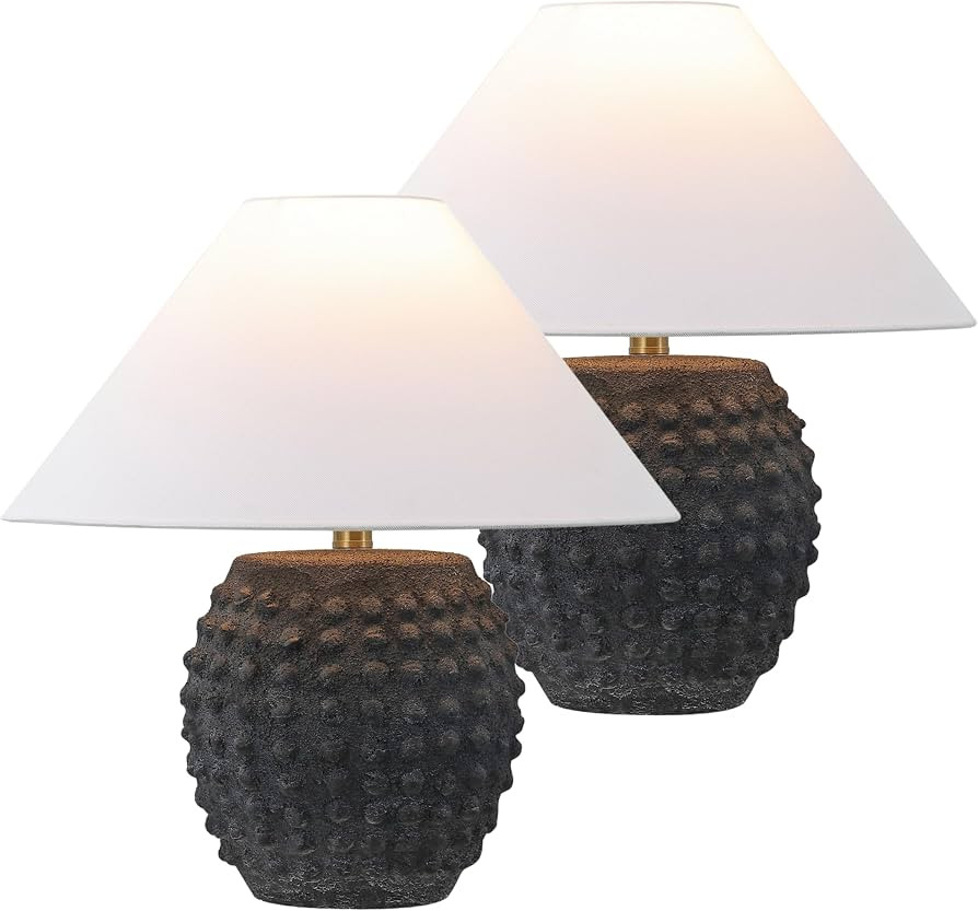 JONATHAN Y 18.25" Matte Black Ceramic Hobnail Table Lamp Set of 2 for Bedroom, Modern Minimalist ... | Amazon (US)