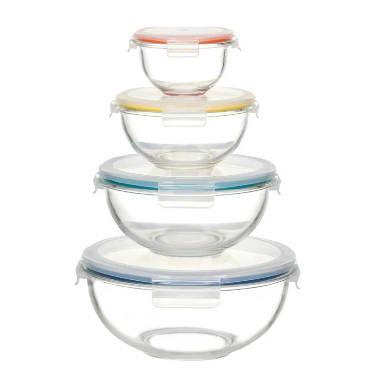 Genicook Nesting Borosilicate Glass Salad/Mixing Bowl Set - 8 pc set (4 Bowls, 4 Lids) | Walmart (US)