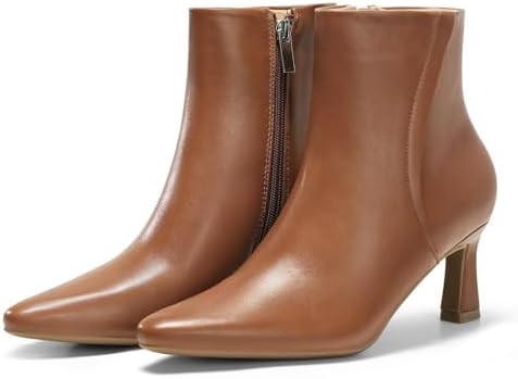 Coutgo Womens Ankle Boots Kitten Low Heel Closed Pointed Booties Side Zipper Winter Dress Shoes | Amazon (US)