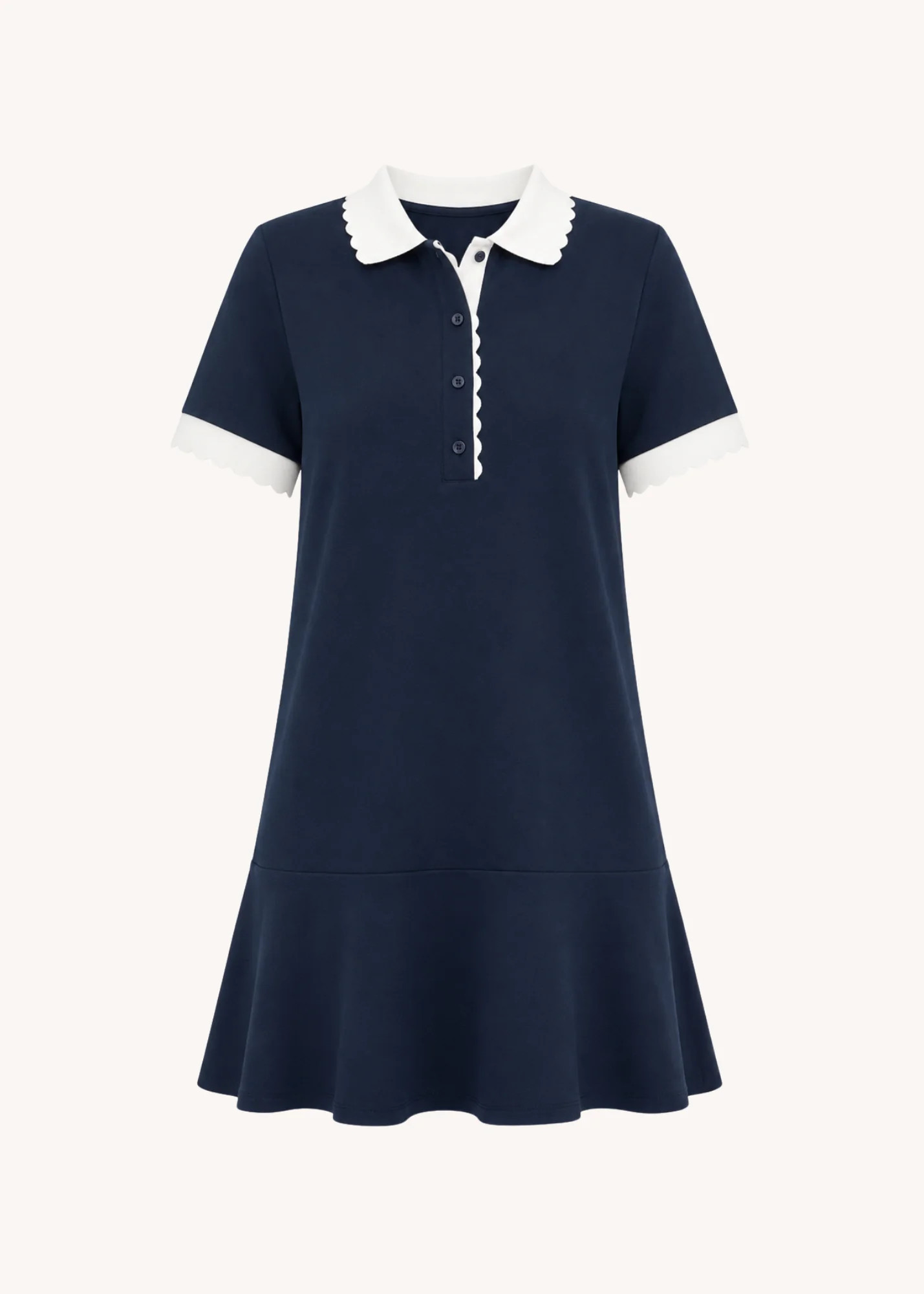 Celia Scalloped Cotton Mini Dress in Navy | Poppy and Pink