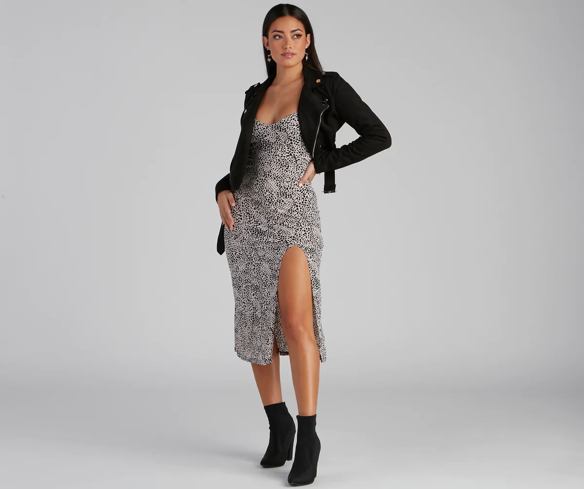 Steal The Spotlight Leopard Slit Midi Dress | Windsor Stores