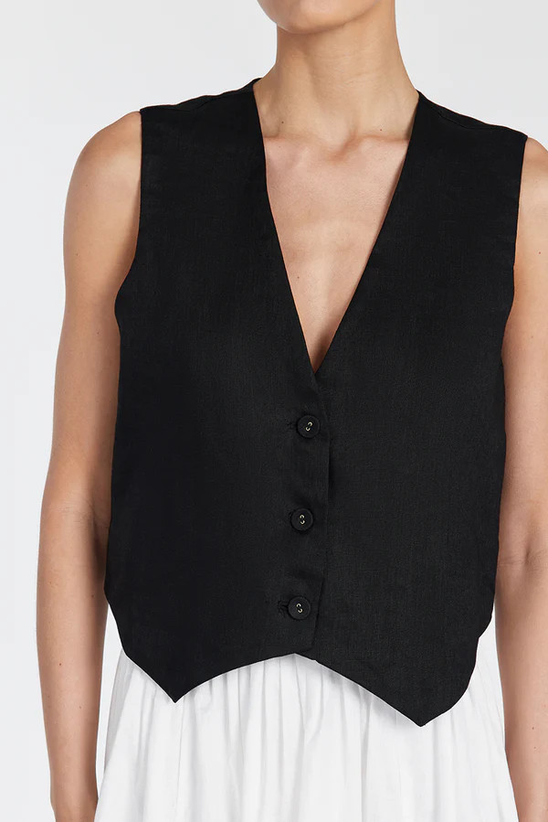 BANKS BLACK LINEN VEST | DISSH