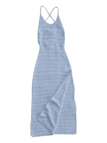SHENHE Women's Crochet Knit Maxi Dress High Slit Backless Hollow Out Sleeveless Dress | Amazon (US)