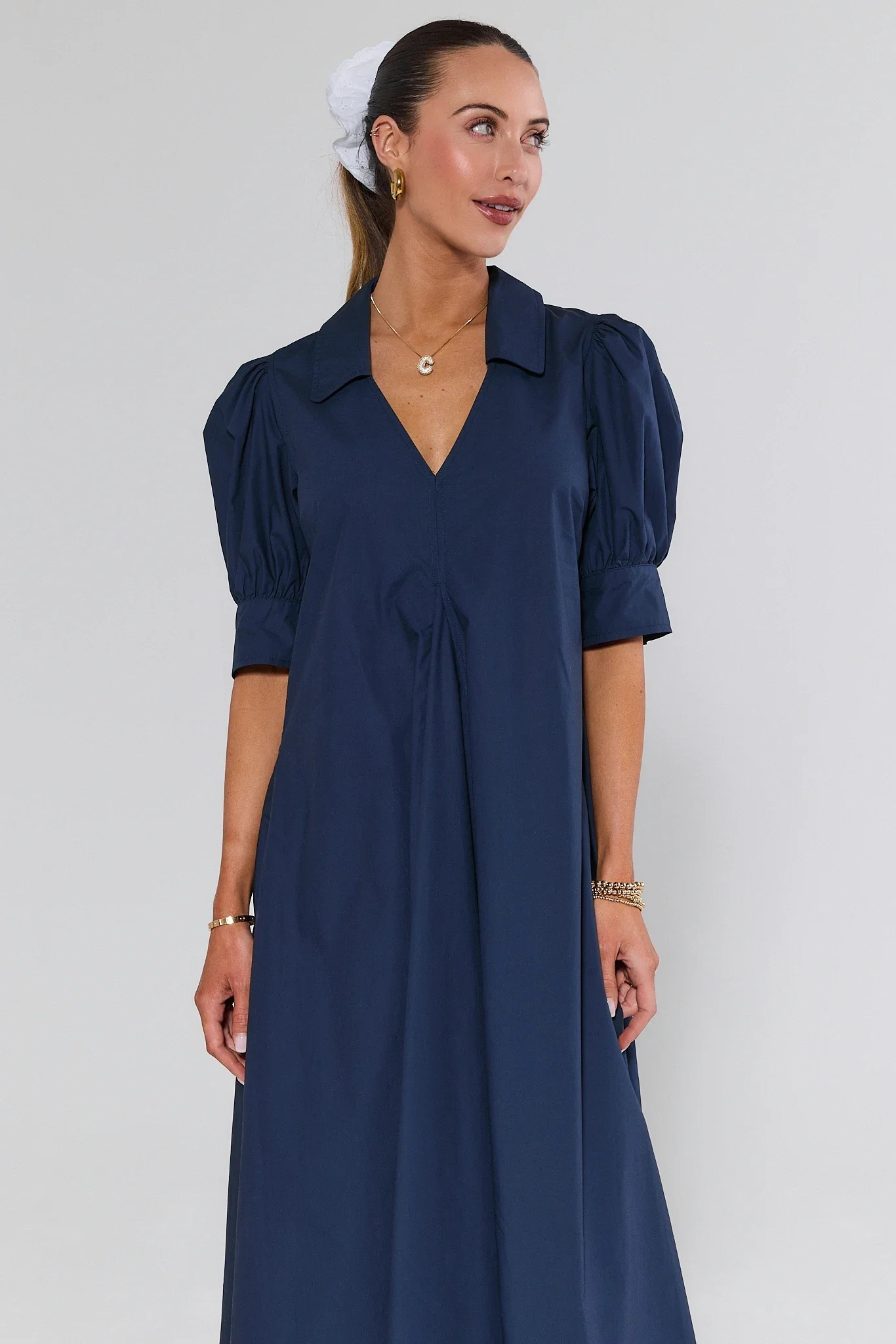 Sabina Navy Collared Maxi Dress | Avara