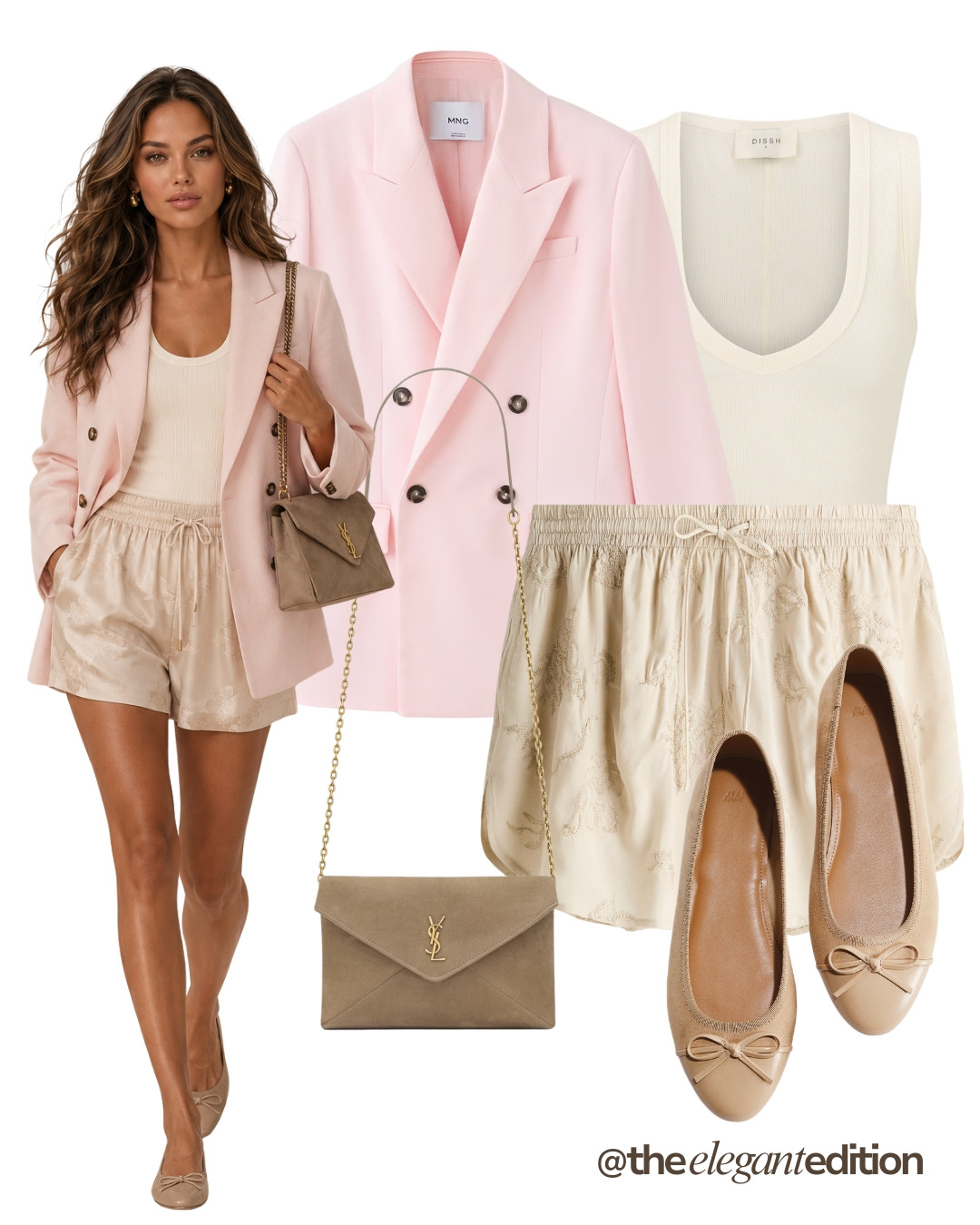PINK BLAZER LOOK - A soft feminine look with a pink double-breasted blazer and satin jacquard shorts 

 #pinkblazer #ballerinacore #balletflats #LTKsummer #LTKshoes #LTKstyletip #LTKFashionMonth #LTKeurope #LTKautumn