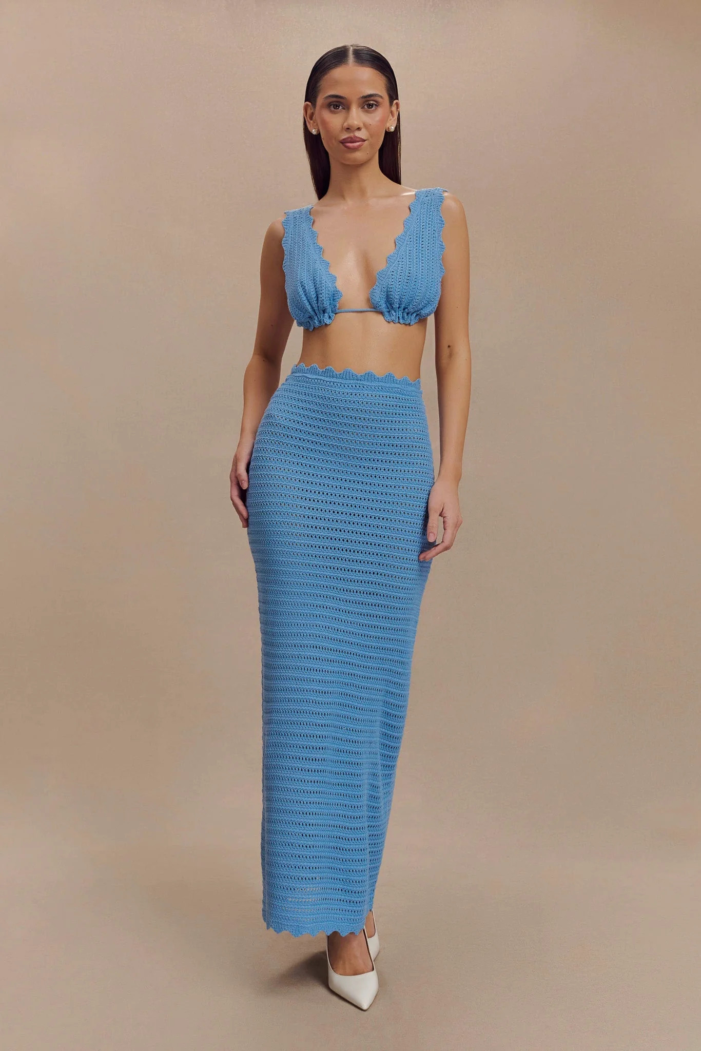 Crochet Fishtail Maxi Skirt - Cornflower Blue | MESHKI US
