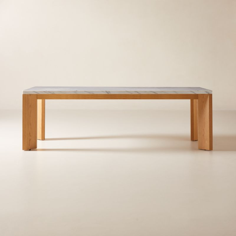 Sydney Rectangular Carrara Marble Dining Table with White Oak Legs 95.5'' | CB2 | CB2