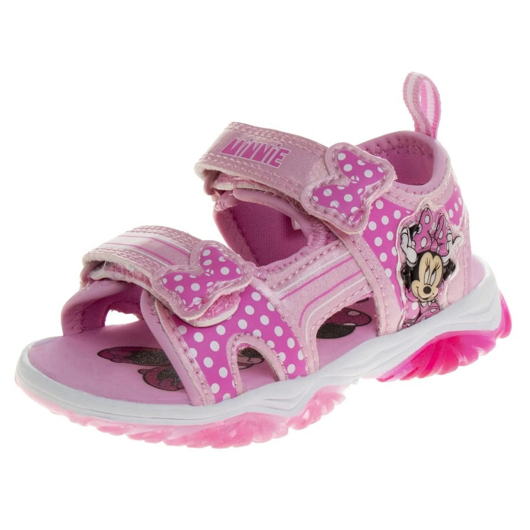Disney Minnie Mouse Double Hook & Loop Toddler Girl Sandals with Three White Lights - Pink, 9 | Walmart (US)