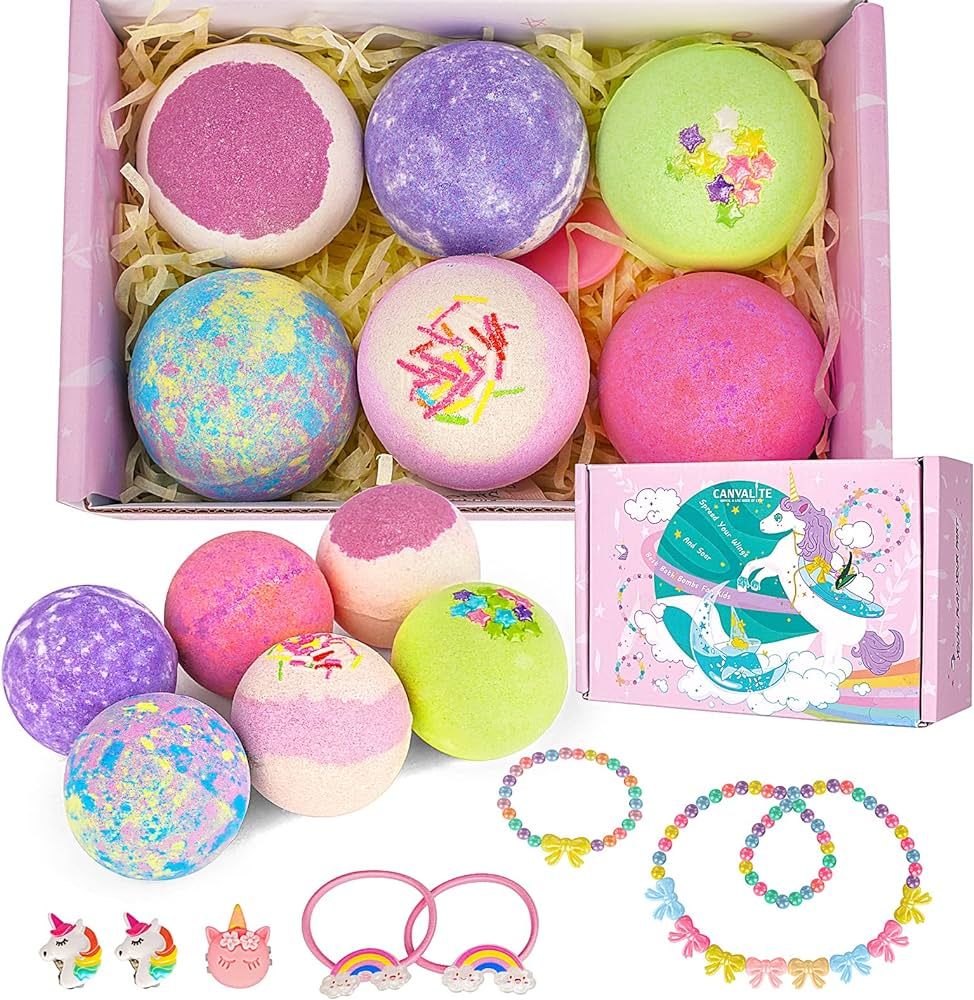 Canvalite Girls Bath Bombs with Surprise Inside 6 Pcs Unicorn Bath Bomb for Kids Skin Friendly Or... | Amazon (US)